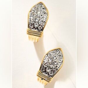Anthropologie Earrings Gold and Silver Crystal Glitzy Huggie Post NEW